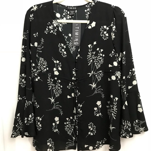 Black Floral Button Up Boho Blouse - Picture 6 of 8